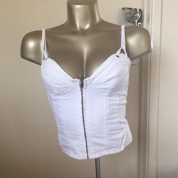 Guess Tops - Guess Jean Denim White Corset Top XS
